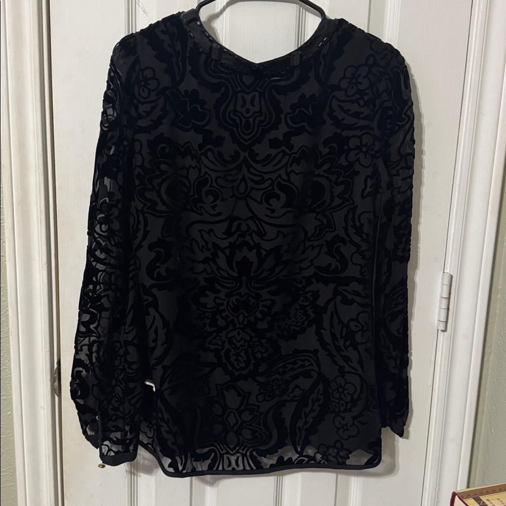 Tory Burch Black Patterned Blouse with Button sleeve Detail - Picture 3 of 7